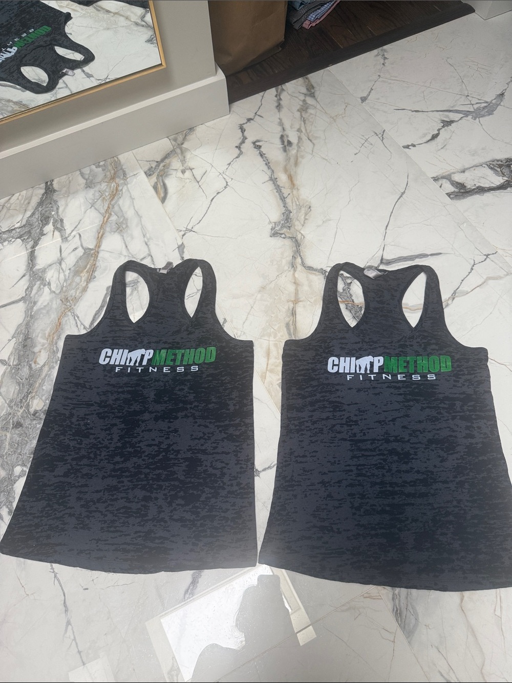 2 /$10 Chimp Method Fitness Black Racerback Tank - Logo Front M